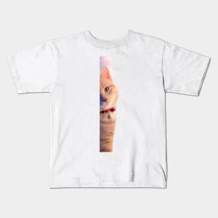 a tabby cat emerging from a rectangular abstract object Kids T-Shirt